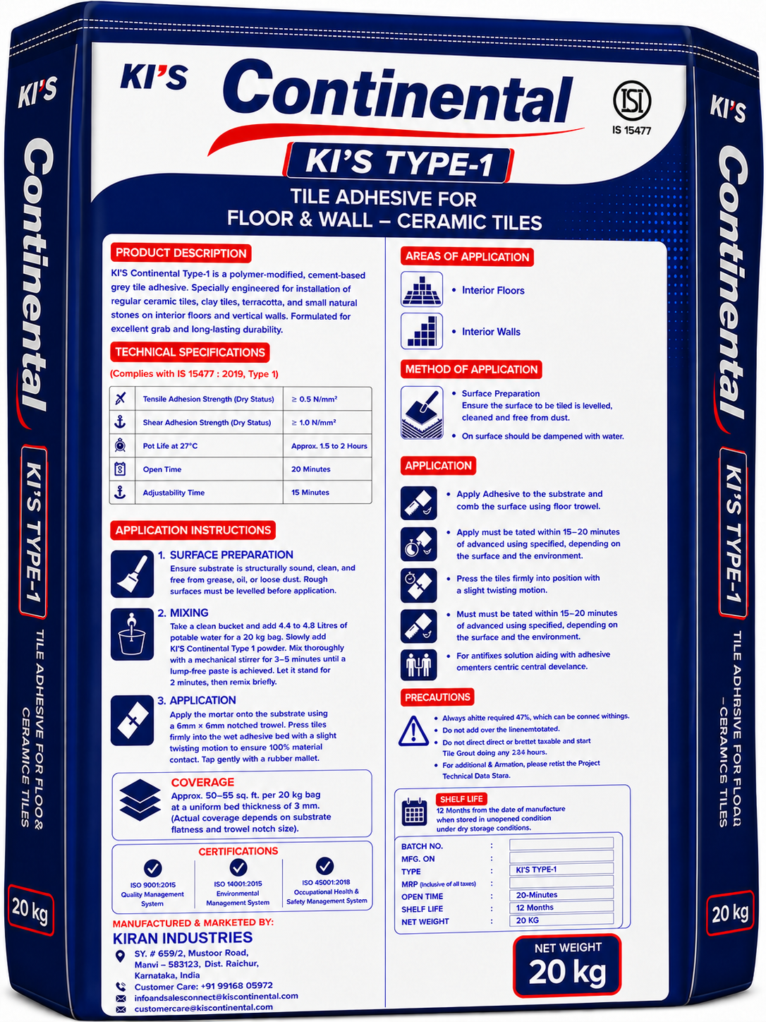 Continental Tile Adhesive Type 1 — Back